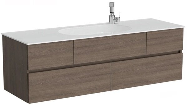 Vitra Memoria 66716 Lavabo Dolabı 150 Cm, Seramik Etajerli Lavabolu,Sağdan Armatür Delikli Moka Meşe.